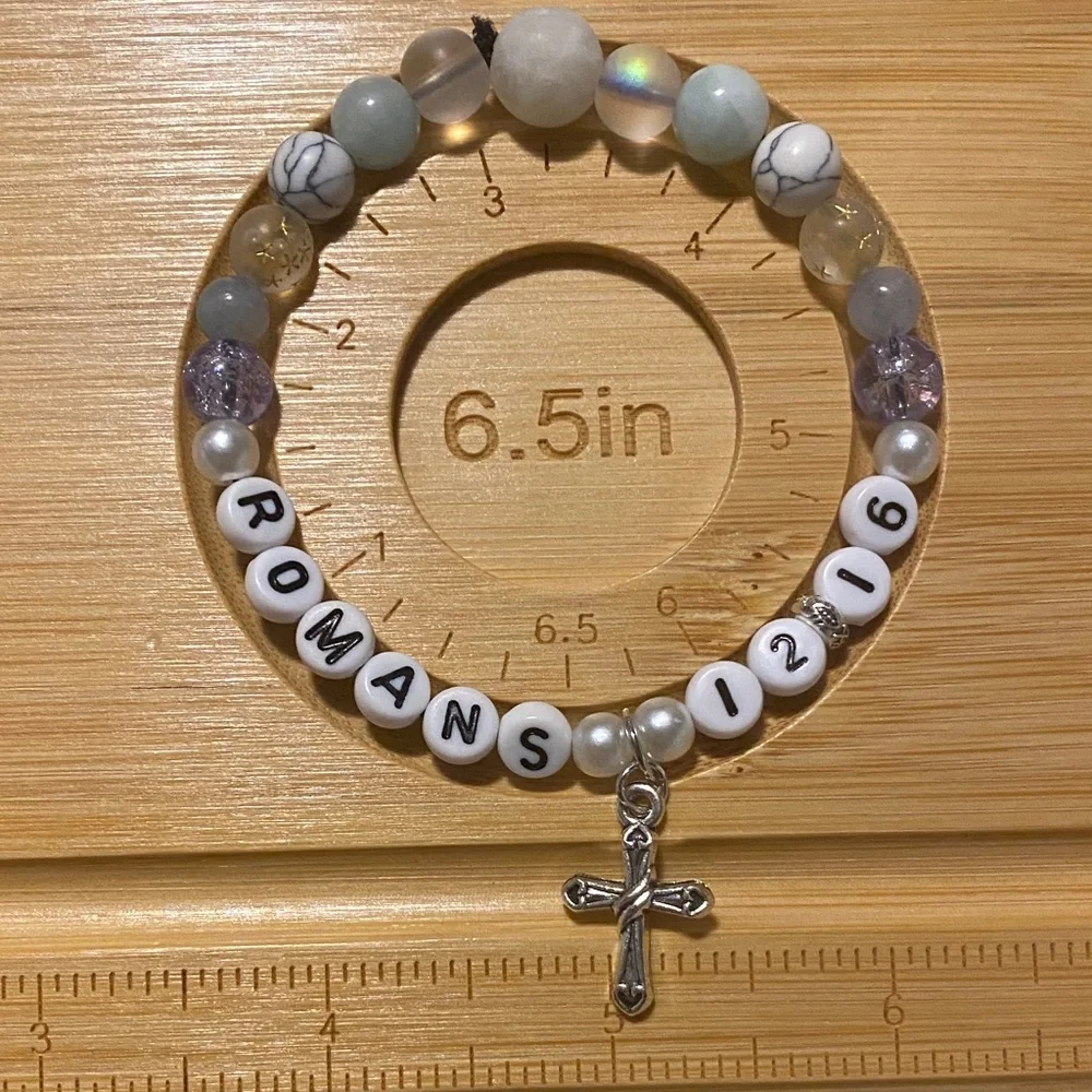 Multicolor Religious Beaded Bracelet with Cross Charm - Picture 1 of 1